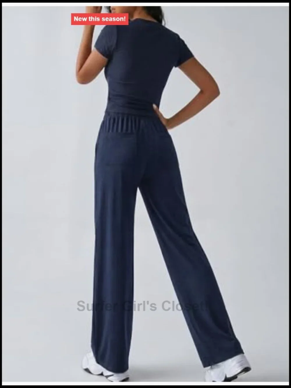 2 Piece Set Square Neck Henley Top and Wide Leg Pants Lounge Outfit with Pockets